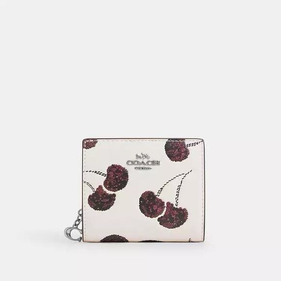 NWT Coach Snap Wallet With Cherry Print CDF19 Chalk Silver - Picture 4 of 6